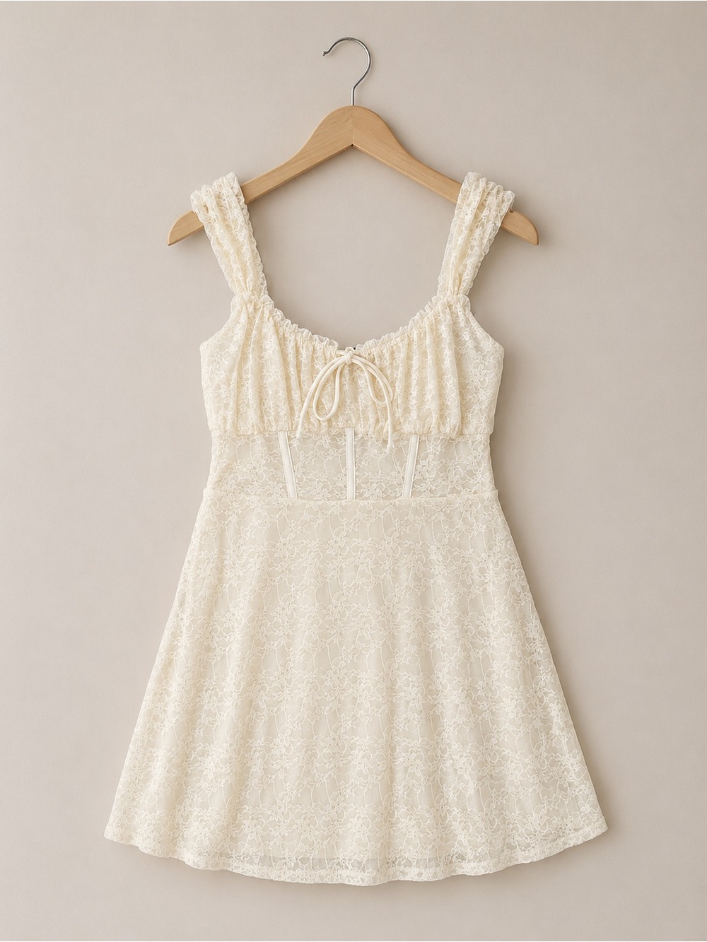 Forever 21 Ivory Lace Corset Mini Dress with Tie Front